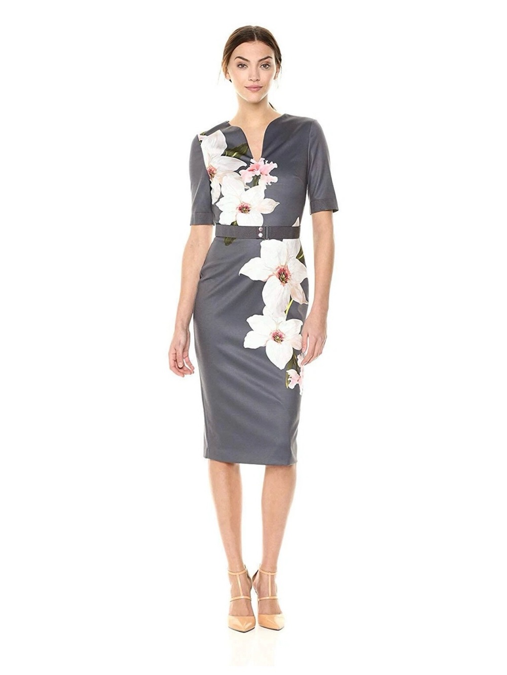 Ted Baker London Bislee Chartsworth Bodycon Dress Size 6 Grey